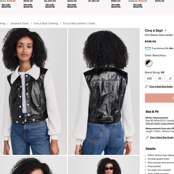 NEW WITH TAGS Cinq a Sept Knit Sleeve Ciara Jacket/XXS/XS Black& ivory - Picture 1 of 16